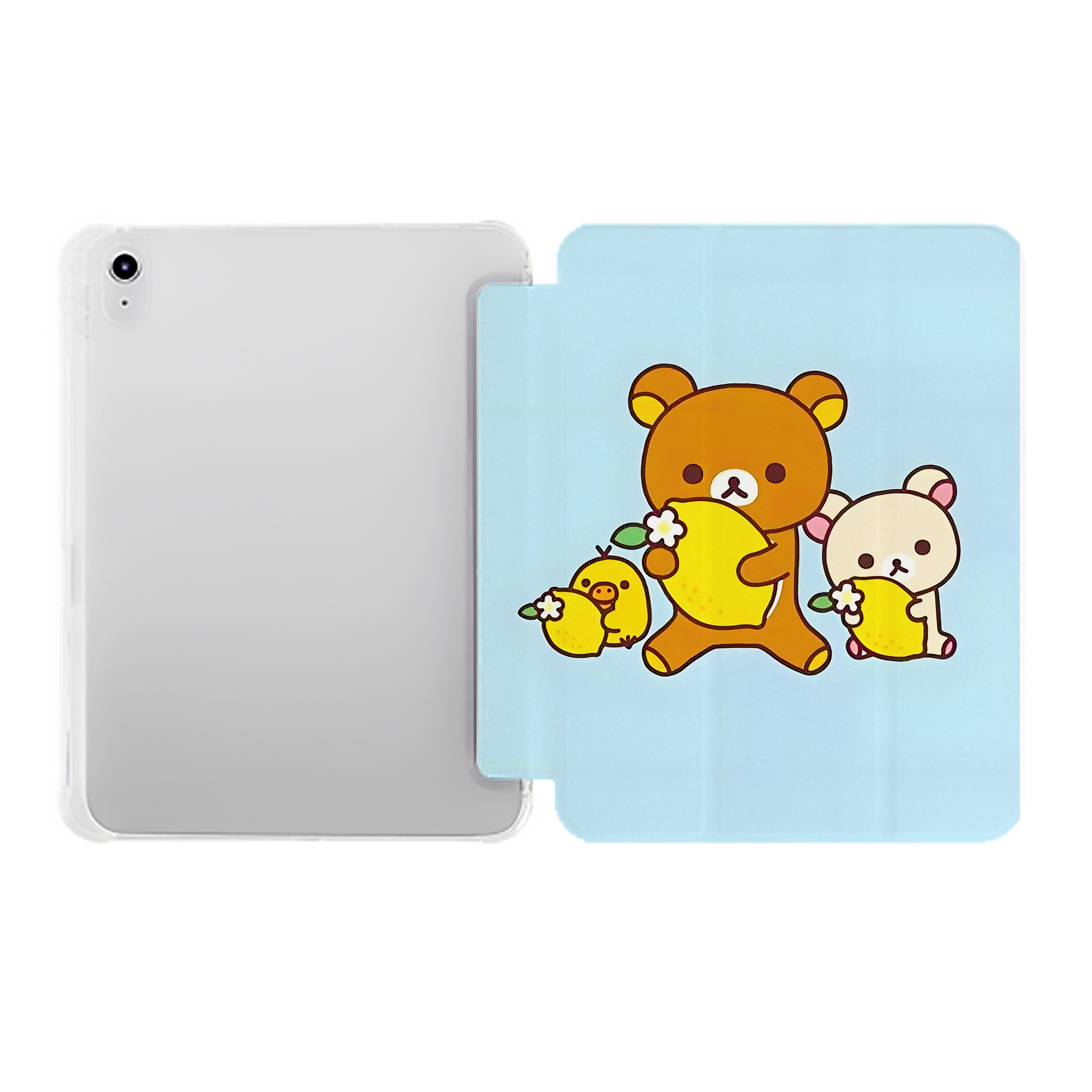（画像用） リラックマ リラックマ キイロイトリ Rilakkuma Korilakkuma Kiiroitori IPad ケース ペン収納付き 三つ折りスタンド PUレザー×シリコン 対応機種9.5/10.5/10.9インチ